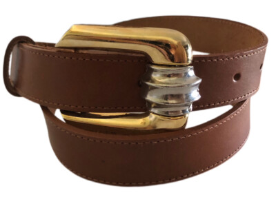 Brown Leather Belt with Gold and Silver Buckle Yalice Women Western Belt Brown Leather Belts for Jeans  main image 3
