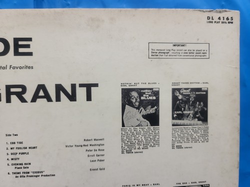 Ebb Tide And Other Instrumental Favorites Earl Grant LP Vinyl 1961 Decca DL74165 - Picture 7 of 14