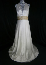 Watters 9054B Wedding Dress 10 Ivory Silk Halter Plunging Low Back Gold Sash