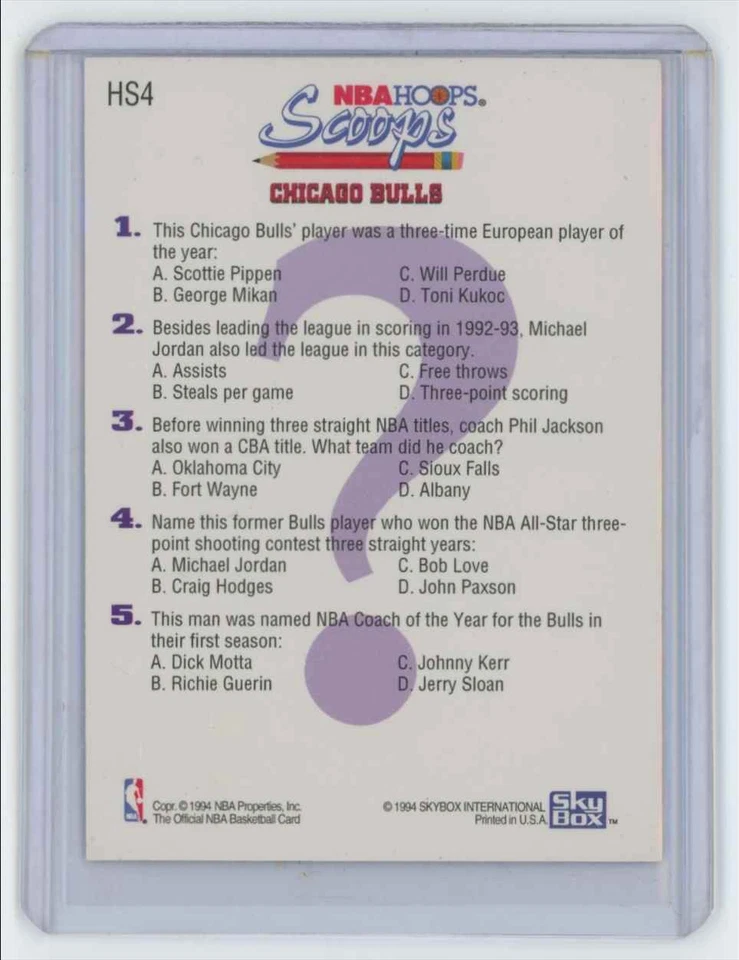 1994-95 Hoops Scoops Scottie Pippen Basketball Card Chicago Bulls #HS4 - Image 2 of 2