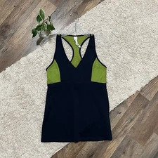 Aerie Active Size Large Navy Blue Green Mesh Racerback Tank Top