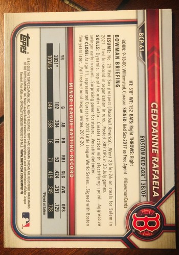 CEDDANNE RAFAELA 2022 Bowman Chrome Prospects 1st Bowman #BCP-61 Boston Red Sox - Picture 2 of 2