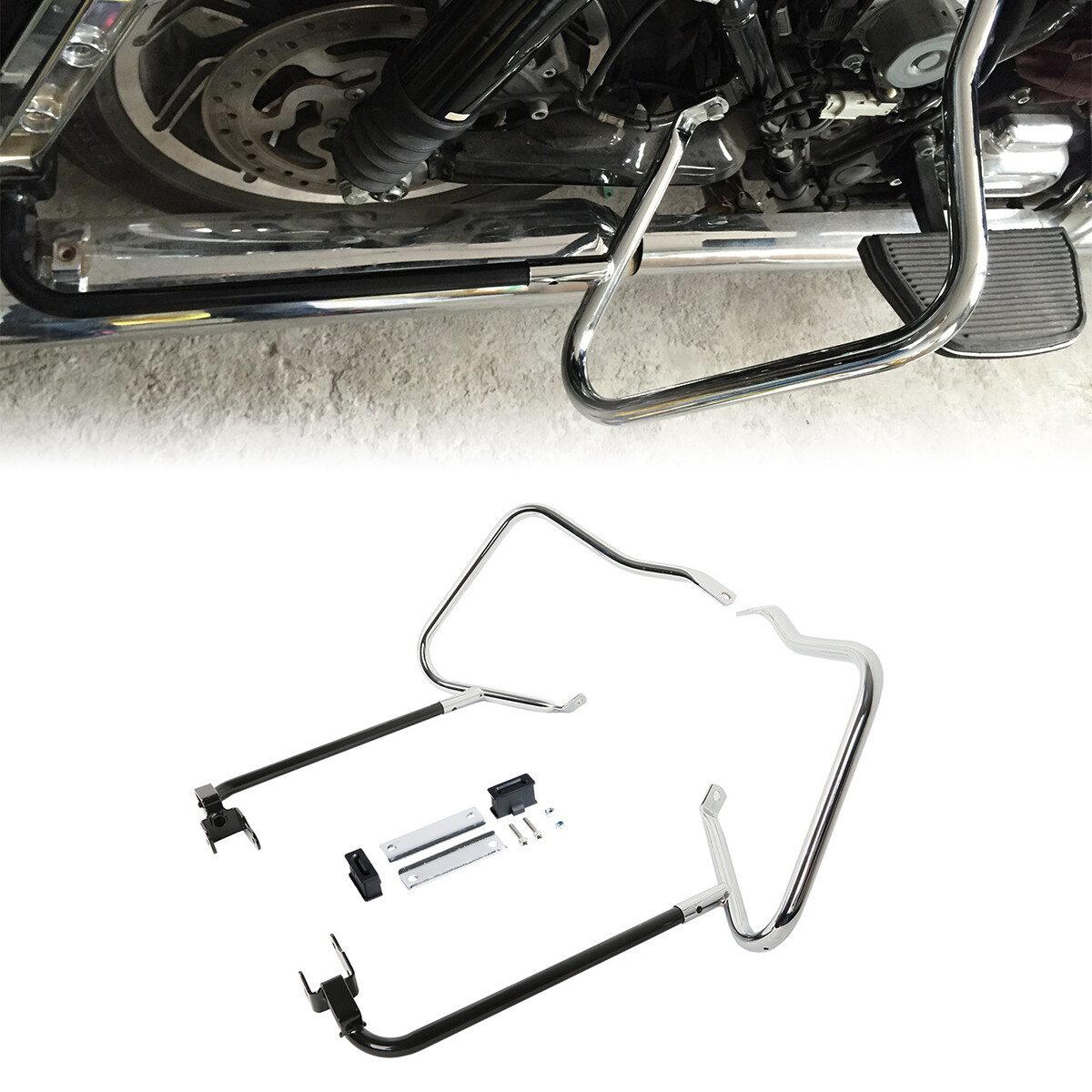 Saddlebag Bracket Guard Crash Bars For Harley Touring 2014-2021 - Black & Chrome