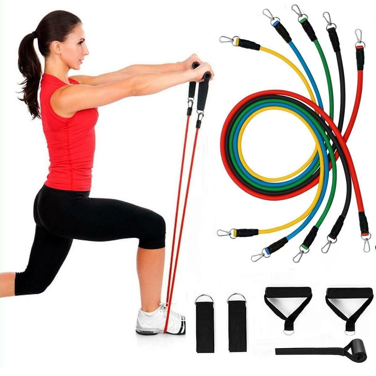 11PCS SET RESISTANCE BANDS WORKOUT EXERCISE CROSSFIT FITNESS YOGA TRAINING TUBES