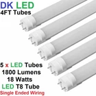 T8 Tube LED 5 x 4Ft Retrofit Fluorescent Replacement White 4000K 1800 Lumens 18W