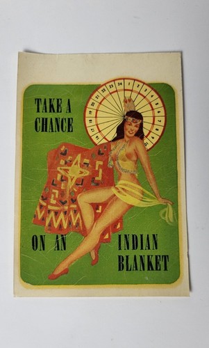 VTG 1950's GLAMOUR GIRL PINUP WATER DECAL * INDIAN BLANKET * ROULETTE * CASINO - 第 1/12 張圖片