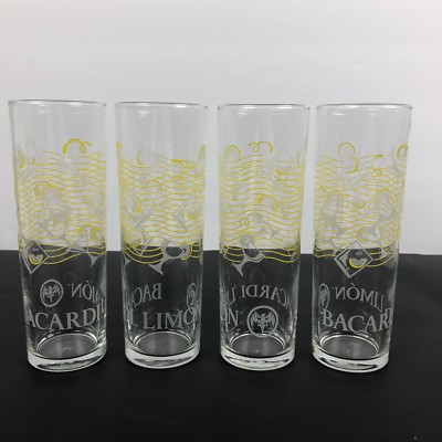BACARDI Limon Set of 4 Rum Mojito 7'' High Ball Clear Glasses Advertising Promo