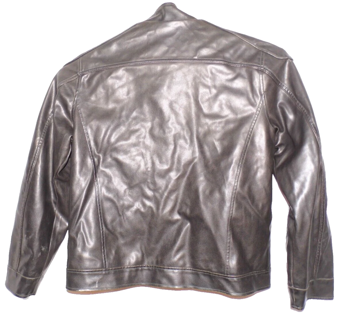 Coat Vintage Decoded Black Vegan Leather Men's Jacket Lined Biker style Large - product detail image 8