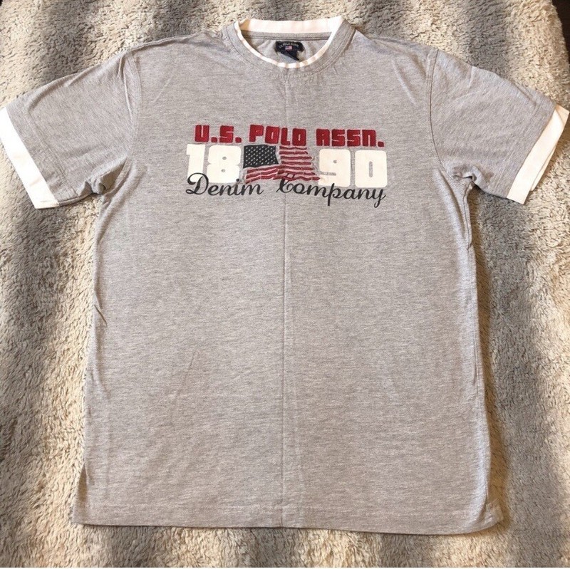  U.S. Polo Assn Tee Shirt 1980 American Flag Men’s Medium Grey Red White 