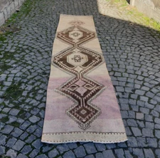 Vintage Oriental Runner Rug , 2.6x12.3 Feet , Soft Color Tones Corridor Rug