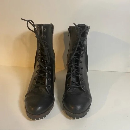 Report Alanna Lace Up Black Leather Heeled Boots Inner Zipper Size 9 - Picture 3 of 11