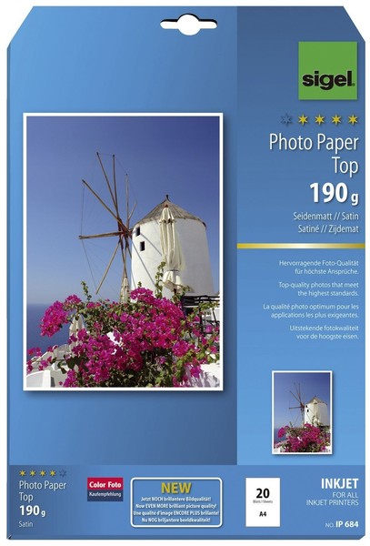 Sigel® IP684 Inkjet Fotopapier Top - A4, Seidenmatt, 190 G/Qm, 20 Blatt-image