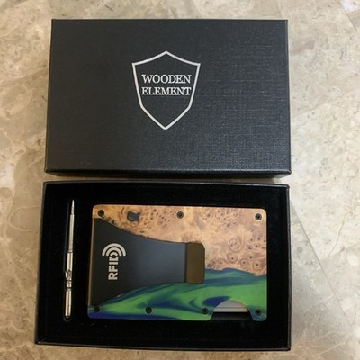 Wooden Element RIFD Slim Burl Wood Resin Smart Wallet Stainless Steel Money Clip