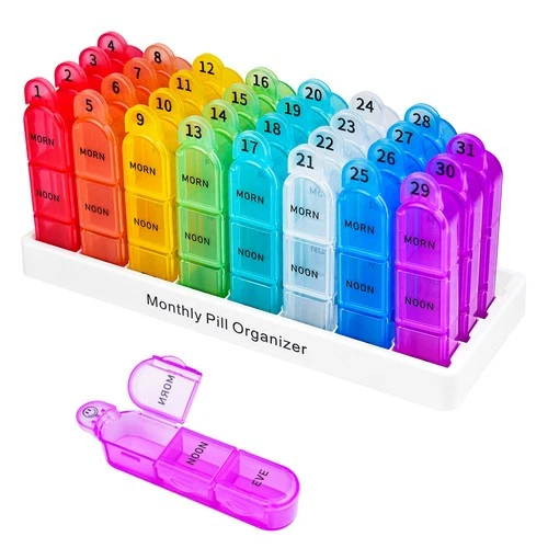 Monthly 3 Times a Day Pill Organiser 32 Compartments Detachable 31-Day BPA Free