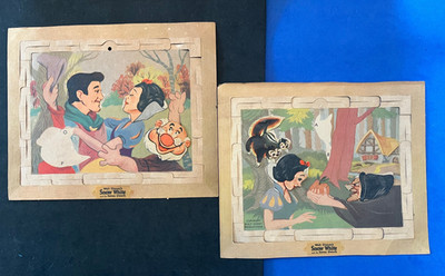 1930s Two Disney National Biscuit Co. Advertising Snow White Dwarfs Paper Puzzle