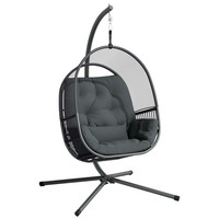 Hanging Egg Chair Dark Grey 112x109x193cm Steel Mesh Polyester Padded. Cushions