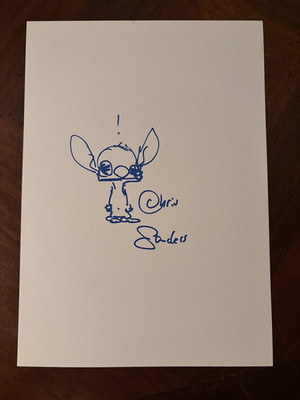 Chris Sanders orignal Zeichnung + Autogramm auf A4KK ''LILO & Stitch''