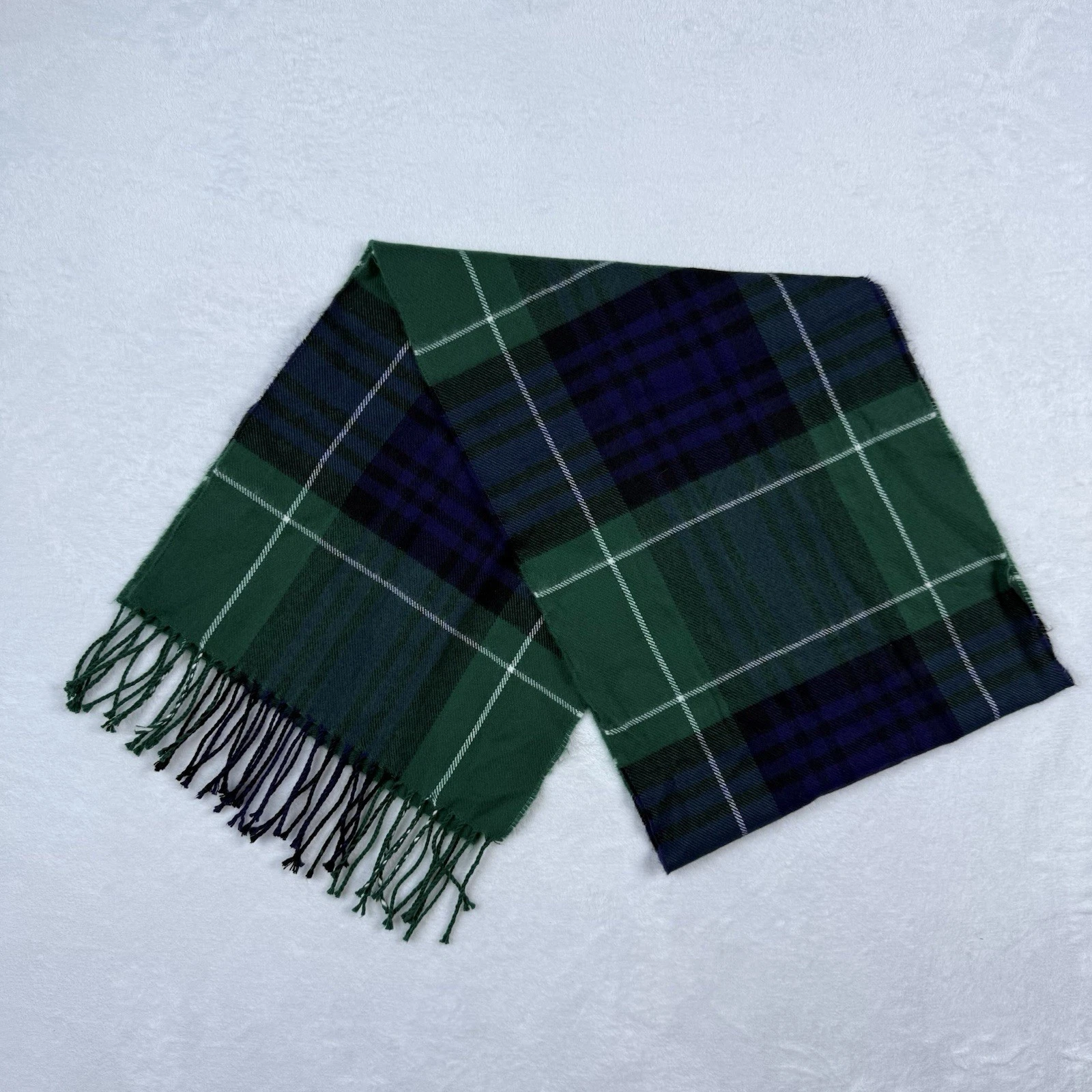 100% Cashmere Scarf Blue/Green Plaid Hand Tailored Warm Winter European Preppy