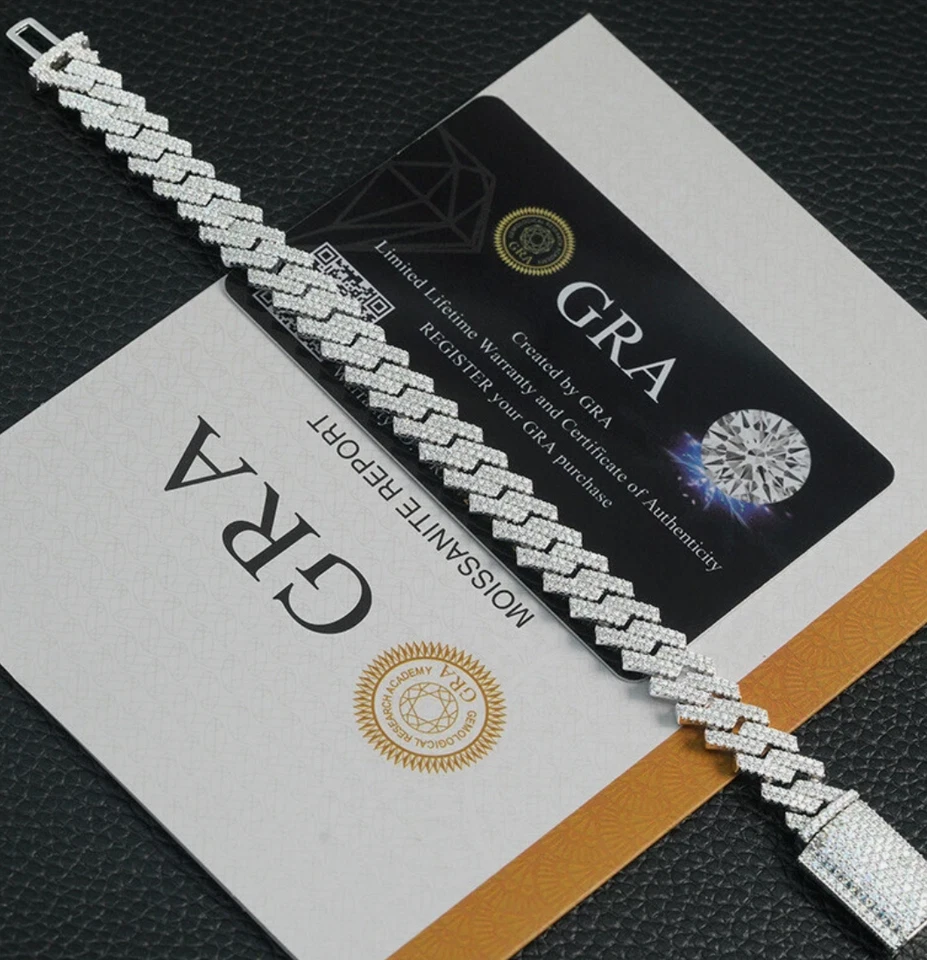 MOISSANITE Real Miami Cuban Link Prong Bracelet Iced Solid 925 Sterling Silver - Image 4 of 4