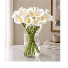 Artificial Calla Lily Flower Bouquet in Glass Vase, White Decor