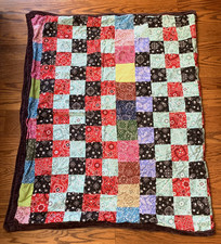 Lap Throw Patchwork Quilt Homemade Fleece Back 70  X 45  Colorful Reversible