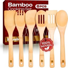 Bamboo Cooking Spoons 6-Piece Wooden Cooking Utensils Set with Wooden Spoons