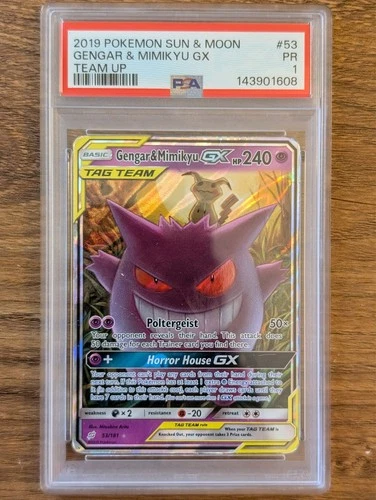 2019 Pokemon SM Sun Moon Team Up PSA 1 Gengar & Mimikyu GX #53 Tag FA Holo