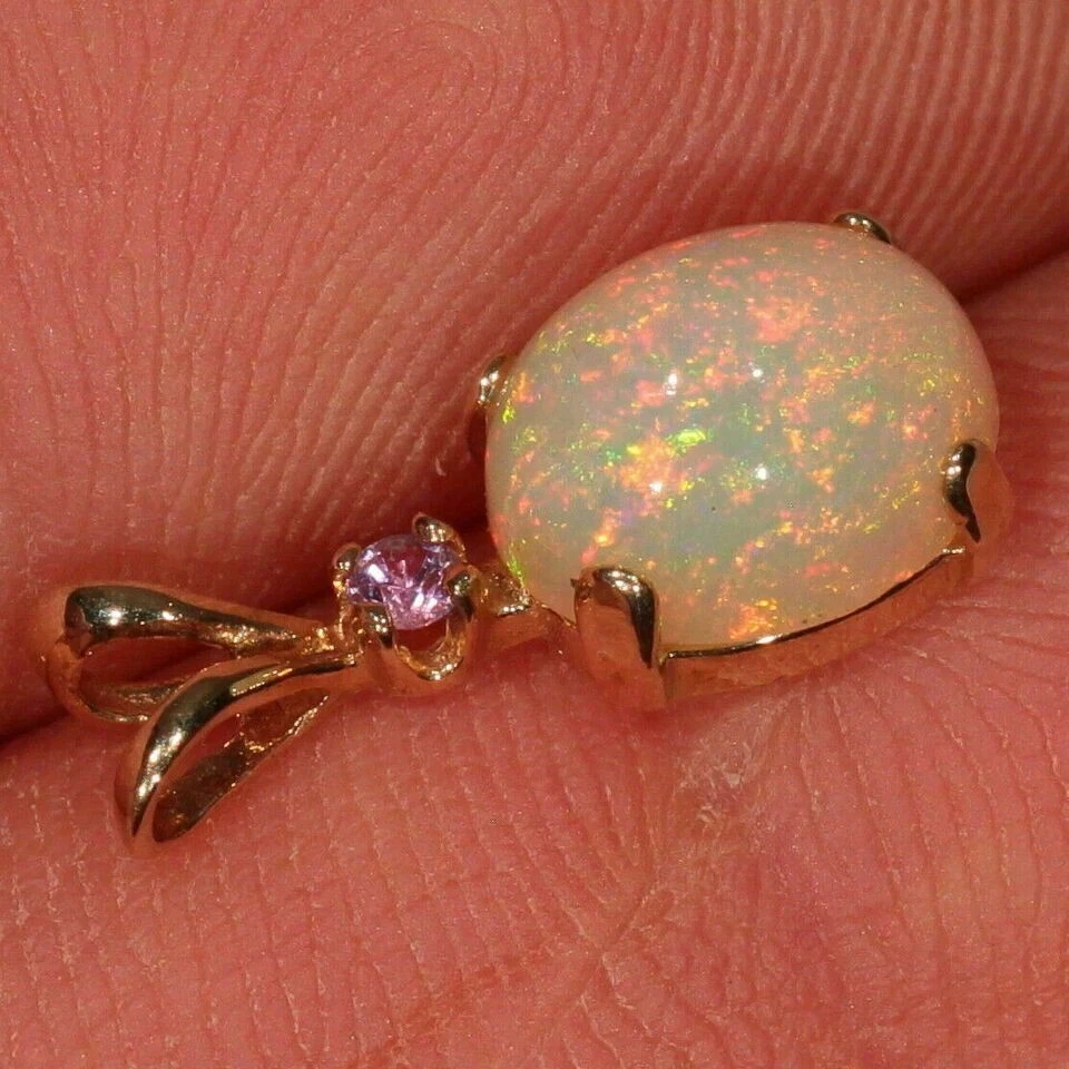 Кулон из желтого золота 14 карат с одним бриллиантом огненным опалом овальной огранки 3 карата - Изображение 3 из 3