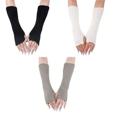  3 Pairs Women Long Fingerless Gloves Knit Winter Arm Warmers Classic Colors
