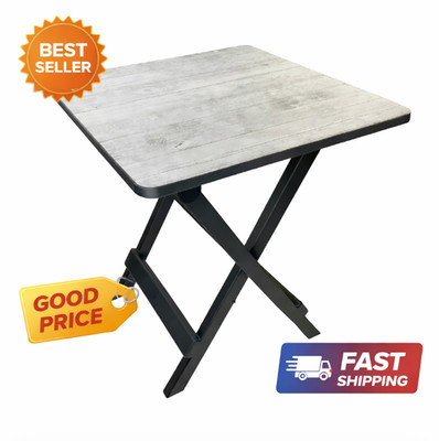 19 Inch Plastic Folding Outdoor Camp Side Table Gray Wood Grain