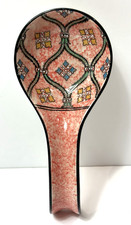 Vintage Ceramic Peach Sponge Paint Effect & Flowers Spoon Rest 9 1/8"