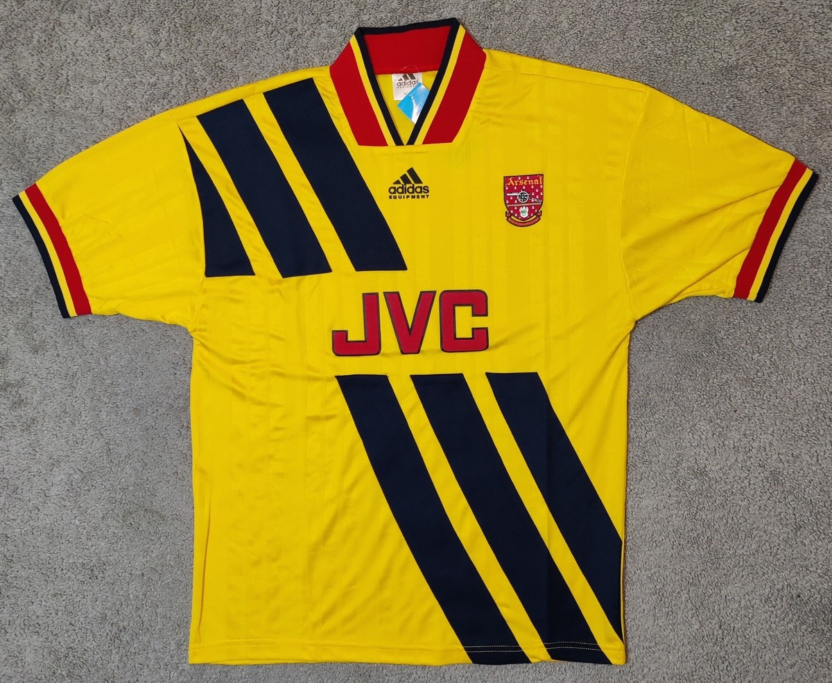 Arsenal 1993/94 Away Yellow Retro JVC Soccer Futbol Football