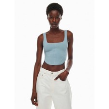Aritzia Babaton Sculpt Knit Corset Top Light Blue Square Neck Cropped Tank L