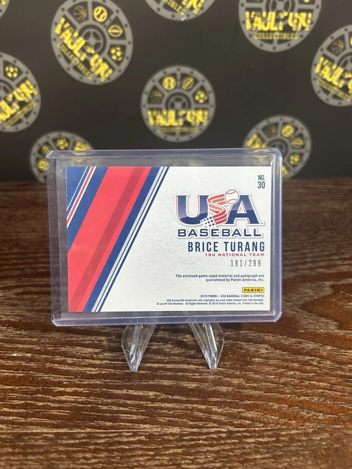 BRICE TURANG 2018 STARS & STRIPES USA BASEBALL PATCH AUTO /299 BREWERS - Image 2 of 2