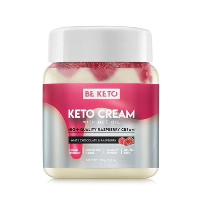 BeKeto Keto Cream + MCT OIL, 250 g Glas, White Chocolate & Raspberry