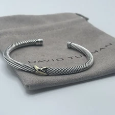 David Yurman 4mm Cable Sterling Silver and 18k Yellow Gold X Station Bracelet