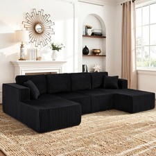 Modern U-Shaped Modular Sectional Sofa w/Sleeper, Corduroy Black