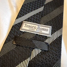 Tesoro Rosso HandmadeNecktie Tie Men Black Striped 100% Silk Preowned 