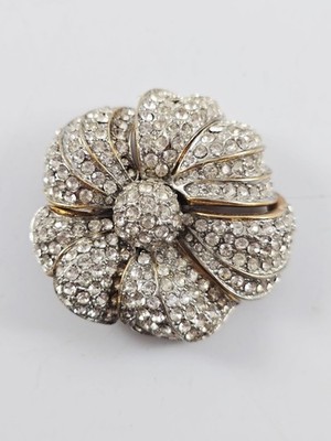 Unique Vintage Silver-tone Pave Crystal Dome 3D Flower Brooch Les Bernard Inc.