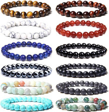 12 PCS 8Mm Semi-Precious Gemstone Bracelet Set Crystal Stone Stretch Bracelets F