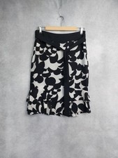 JAEGER SKIRT SIZE 12, BLACK AND IVORY KNEE LENGTH SILK SKIRT WITH TIE BELT. VGC