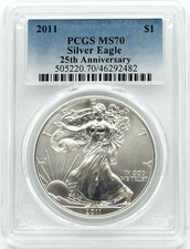 2011 SILVER EAGLE *25th Anniversary* PCGS MS70