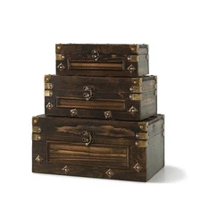 Branson Wooden Storage Trunks - Set of 3, Decorative Vintage Chests with Hing...