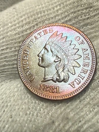 1881 Indian Cent, Gem AU+ Red Sharp Strike! High Grade Toned