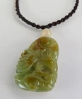 Rare Chinese Carved Jade Pendant Phoenix Bird Green Hardstone Necklace 4.5cm