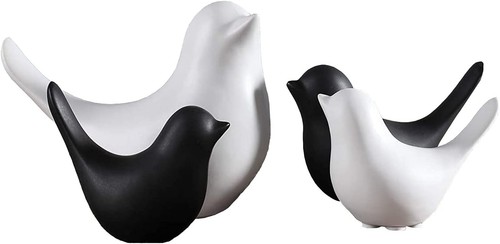 4 Pieces Small Animal Statues Home White+Black Bird S&M&L&XL