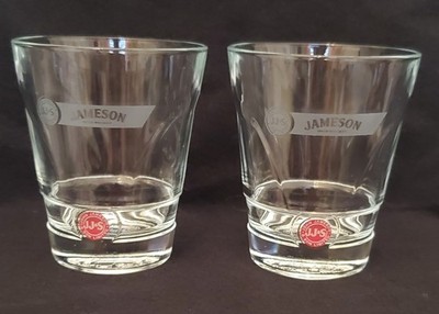 2 Jameson Irish Whiskey Etched Rocks Glasses J.J&S Logo Limited Red Label 10 Oz