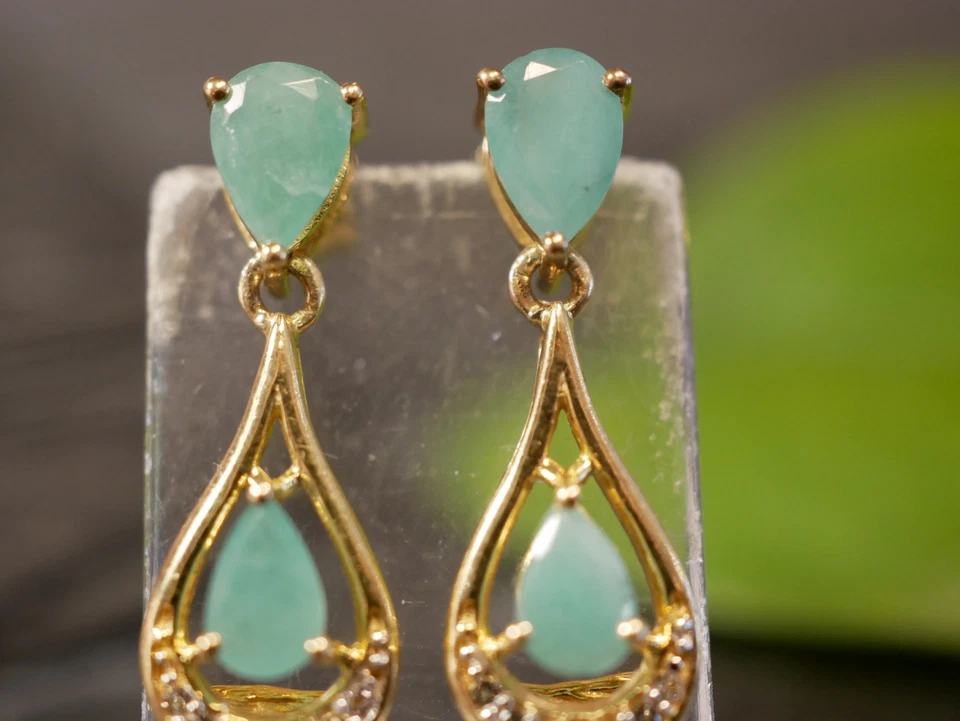 925 Silber Ohrringe Harry Ivens IV Designer Vergoldet Besatz Smaragd Zirkonia - Bild 3 von 4