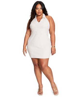 plus size beige dresses Women Plus Size Solid Beige V-Neck Cotton Button-Up Straight Hem Mini  Blazer Dress
