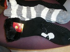 3 Joe Boxer Slipper Sweater Socks Plush Sz 4-10 - Black Gray NWT